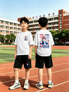 USA 250th Anniversary Peanuts-themed Boys' Set: Summer Loose-Fit, Breathable Kids' T-Shirt and Shorts Two-Piece Set—Perfect for Boys' Outings, a Heartwarming Gift for Your Child
