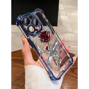 Advanced Silver Liquid Rose Phone Case supports iPhone 12/13/14/15/16/17 full series (Pro/ProMax/Plus, etc.) with fully wrapped lens protection, effectively buffering falling impact, scratch resistant, wear-resistant, and drop resistant phone cases