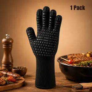 Heat Resistant Silicone Barbecue Glove, 1 Count Non-slip Grilling Glove, Household Long Kitchen Oven Glove for Baking, Cooking, Cutting, Oven Mitts