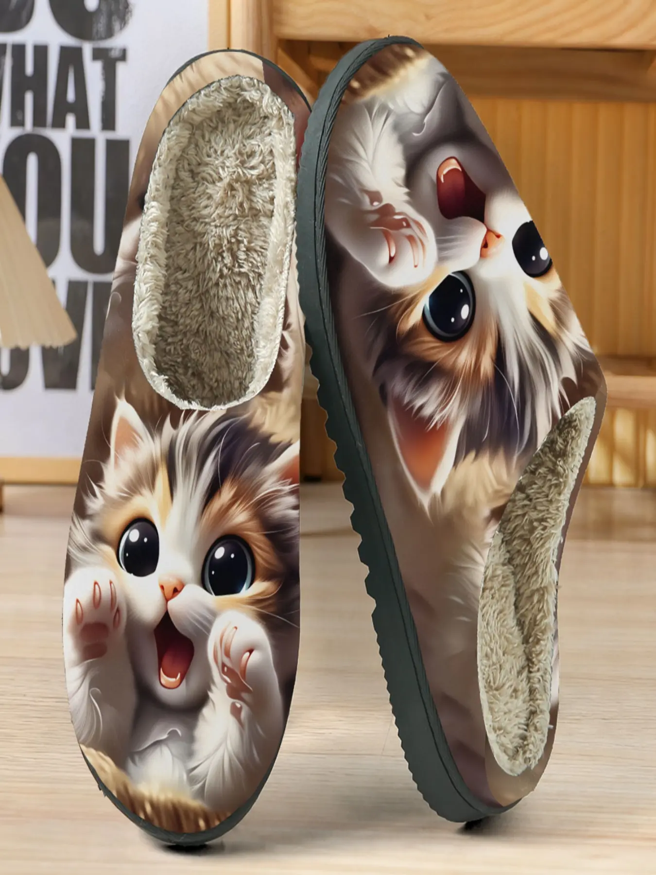 Cute Cat Slippers for Cat Lovers, Soft Plush Inner, Realistic 3D Printed Design, Cozy Home Shoes, Casual Fall & Winter Footwear