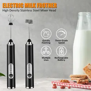 Handheld Milk Frother For Coffee, Rechargeable Electric Whisk With 2 Heads 3 Speeds Drink Mixer Foam Maker For Latte, Cappuccino, Hot Chocolate, Egg