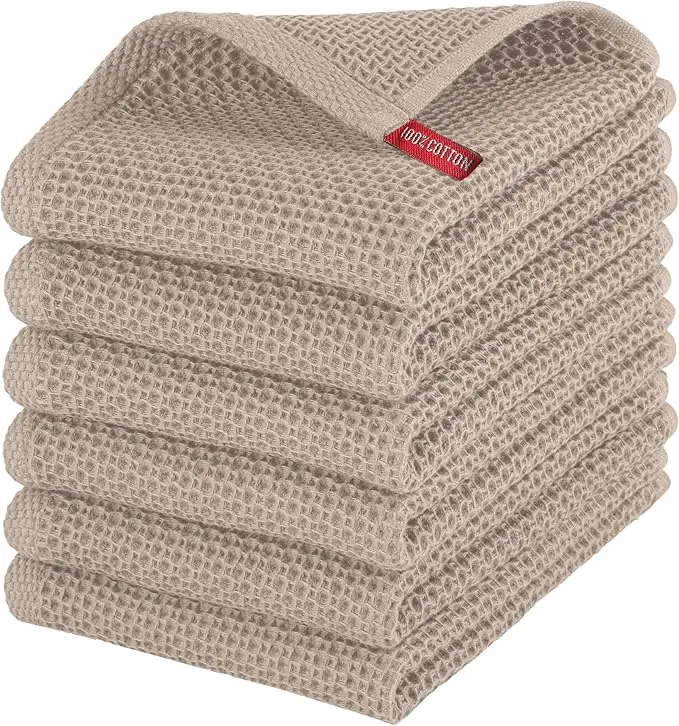 Mocassi 6-Piece Turkish Cotton Waffle-Wave Kitchen Towels - Hotel Premier Quality, Absorbent Cleaning Cloths, Assortment Pack, Gift for Hand Cleaning