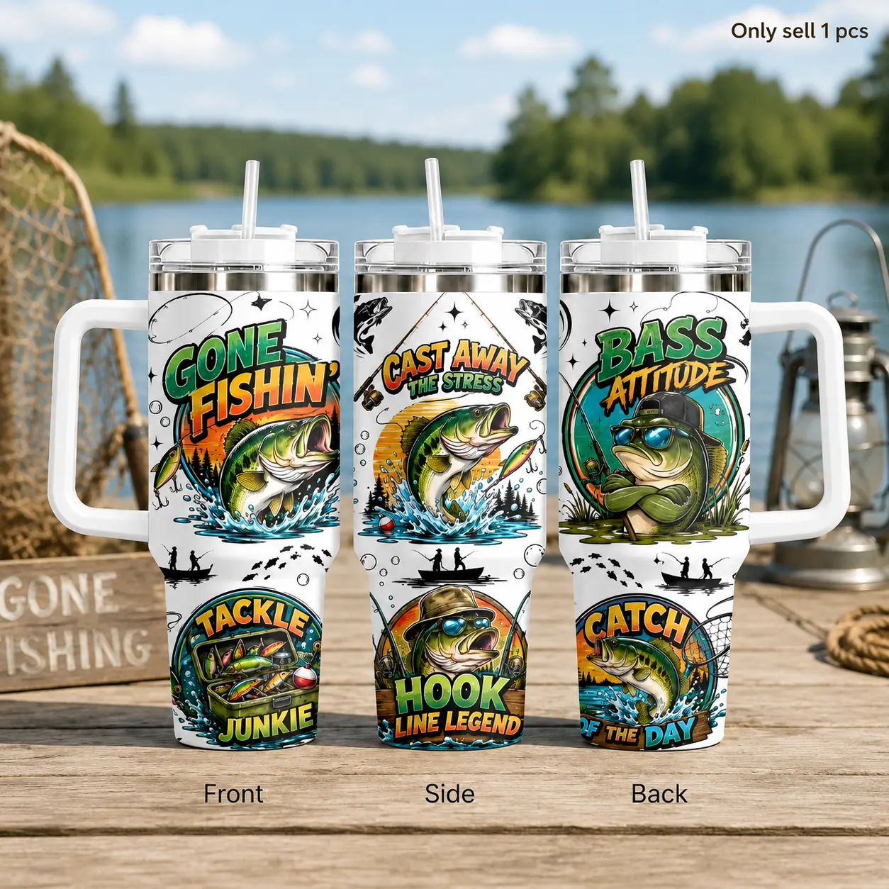 GuLuBoo Bass Fishing Vacuum Flasks 40oz Stainless Steel Insulated Tumbler, Leak-proof Travel Mug with Straw, Portable Water Bottle for Coffee, Gym & Office, Creative Drinkware Cup Ideal Holiday Gift