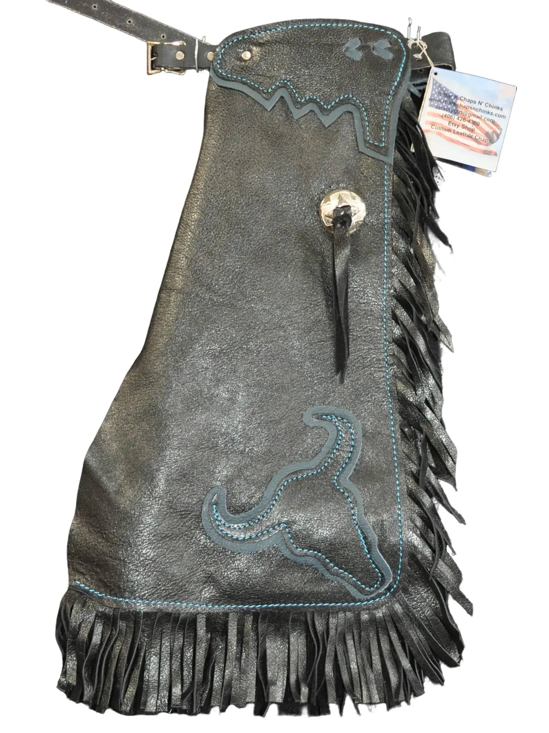 R Bar K/Custom Made Leather Chaps/Size 3/4T Leather Kids Chaps/Kids Metallic Rodeo Chaps