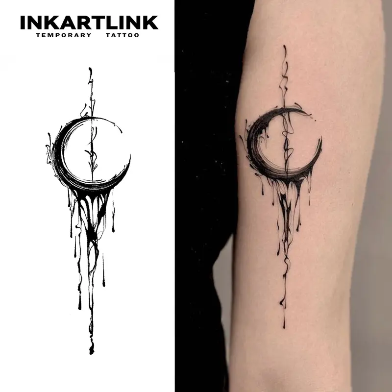 INKARTLINK Tattoo Tech, 2 Sheets Semi-Permanent Temporary Tattoos ,Nocturne Streak,Adult Art Design,Lasts 1-2 Weeks, Waterproof, Realistic Look, No Adhesive, No Reflection,For Man And Woman,Ideal for Swimming, Party
