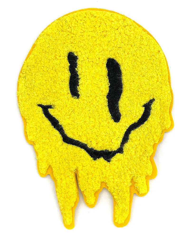 Mega Melt Smiley Face Large Chenille Embroidery Patch - Sewing Accessory for Fabric and Textile Projects