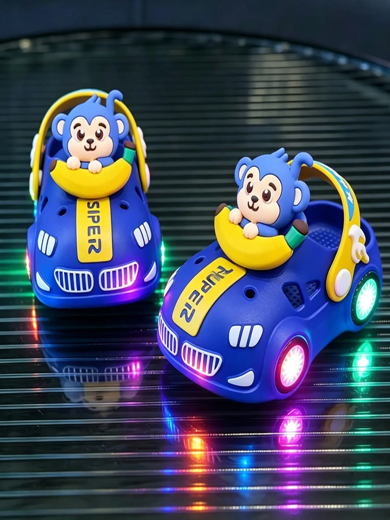 Summer Shiny Banana Monkey Holes Slippers, Kid Slippers, Unisex Boy Soft Sole Anti-Slip Toe Protector Sandals, Cute Cartoon Style Footwear
