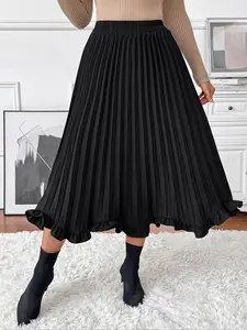 Elegant Asymmetrical Ruffle Hem Skirt for Women, Unique Pleated Design, A-Line Silhouette, Perfect for Special Occasions