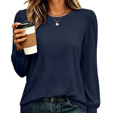 ANRABESS Womens Long Sleeve Puff Sleeve Thermal Tops | Soft Stretch Lightweight Fleece Blouses, Warm Layer Shirts, Fall Winter Fashion, Work Office Business Casual Wear