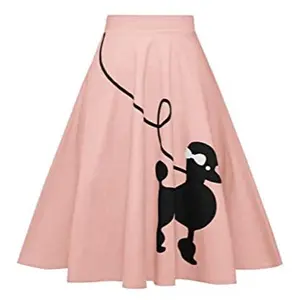 Women's Dog Printed High Waist Poodle Skirt 50s Vintage Loose Fold Pleated A-line Zipper Skirts Womenswear Bottom outfits