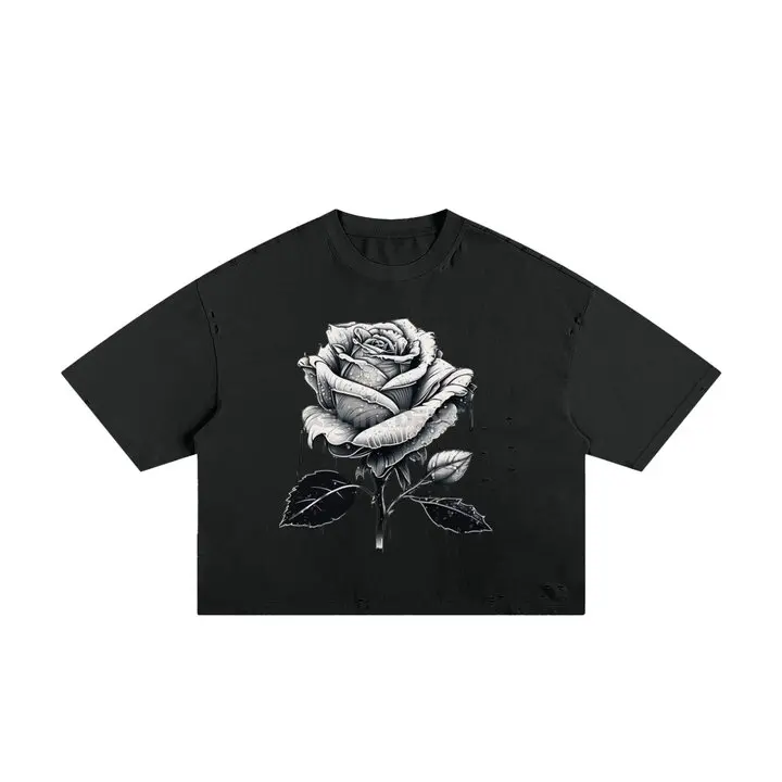 Classic Frayed Boxy Tee - Unisex 250 GSM Cotton T-Shirt, Loose Fit, Half Sleeve, Casual Style, Machine Washable, Round Neck, Ripped - Menswear