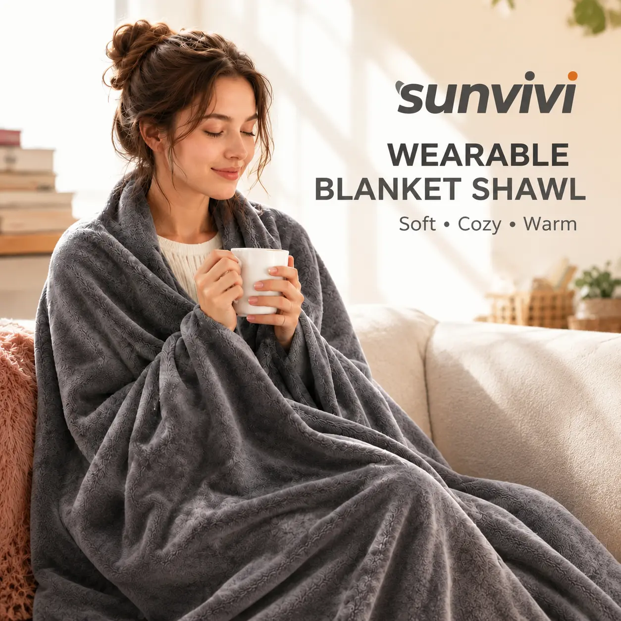 Sunvivi Comfortable Flannel Electric Heated Throw Blanket (50"x60" Large Size) - 10 Heat Settings, 12-Hour Auto Shut-Off, Machine Washable, ETL Certified, Overheating Protection,heating level, soft flannel electric blanket， Holiday Gift Warmth Cozy