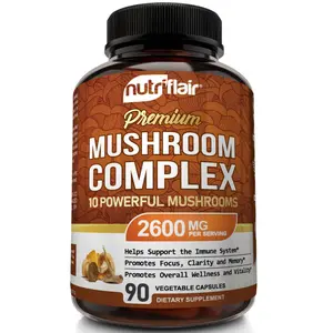 NutriFlair 10 Mushroom Complex Dietary Supplement, Heart Health & Immune Boosting Wellness Support, Natural Dairy-Free & Vegan-Friendly - 90 Capsules