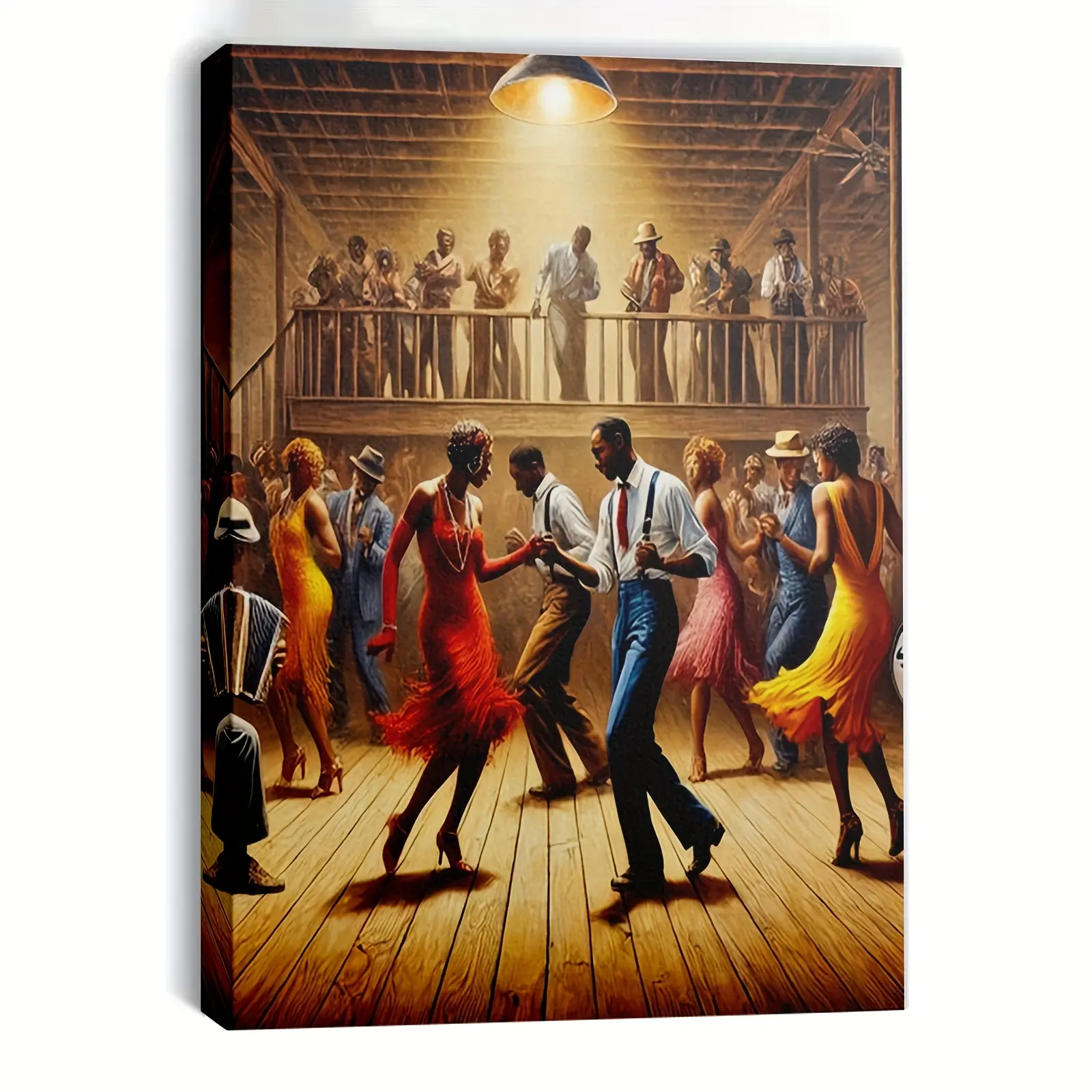 1pc Multi-Size Wooden-Framed 2D Flat Musical African American Sugar Shack Dance Cultural Art Print - Vibrant Jook Joint Canvas Wall Art, 1-Piece with Box Packaging, Juneteenth Bedroom Decor, Wardrobe Accent (Alphabet & Animals Themed)