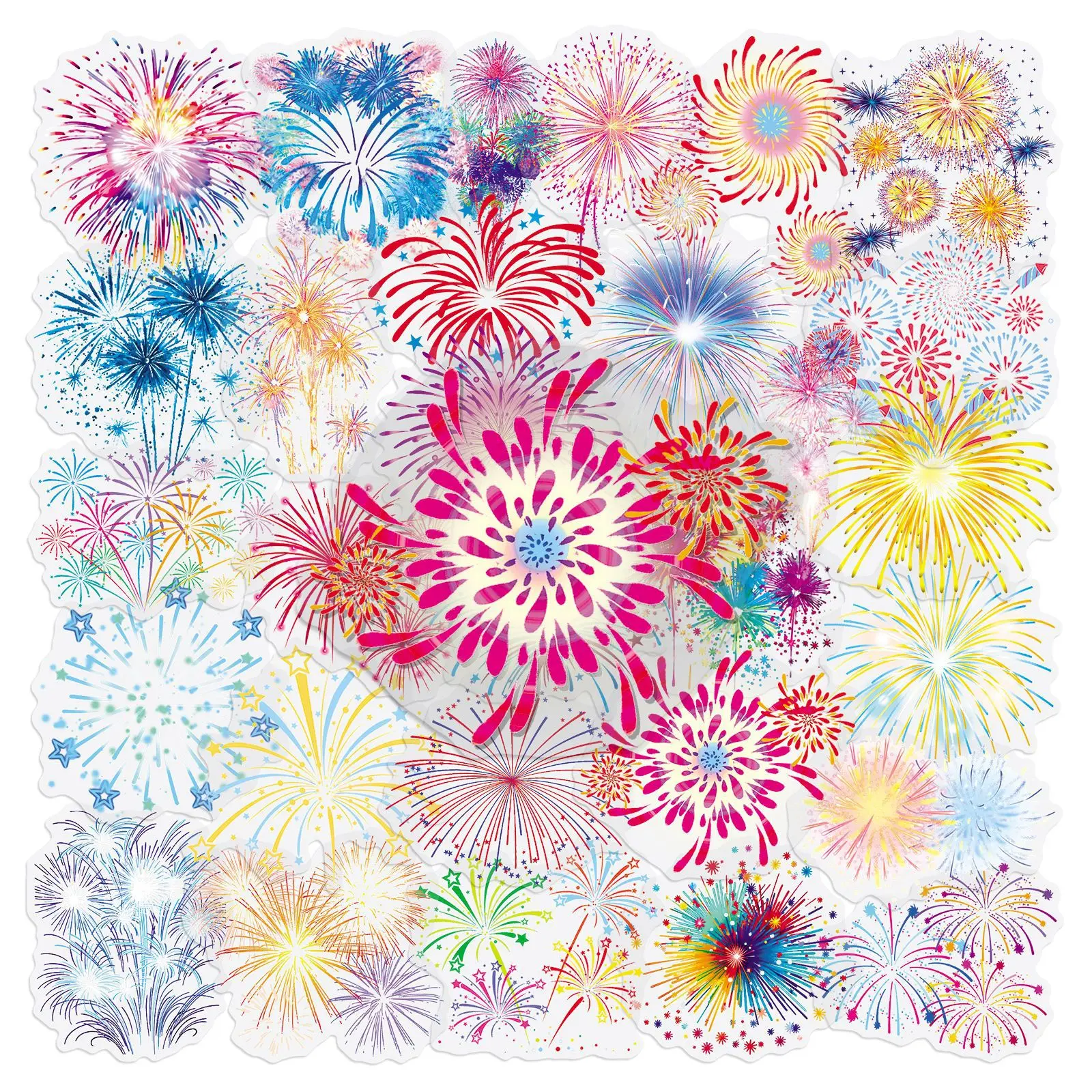 50pcs of Dazzling Firework Transparent PET Material Graffiti Stickers, Suitable for Suitcases, Cellphone, Phone Cases, Laptops, Helmets, Skateboards, Waterproof Decorative DIY Creative Stickers.
