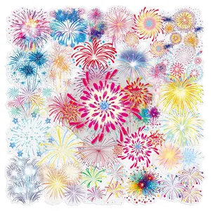 50pcs of Dazzling Firework Transparent PET Material Graffiti Stickers, Suitable for Suitcases, Phone Cases, Laptops, Helmets, Skateboards, Waterproof Decorative DIY Creative Stickers.