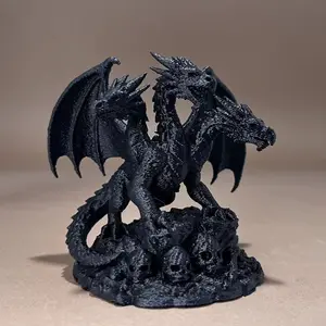 3D Printed Abyss Three-Headed Dragon Miniature Model, Realistic Fantasy Design, Home Decor Dark Devil Flying Dragon Statue, Home Decor Accessory, Collectible Figurine, Decorative Sculptures