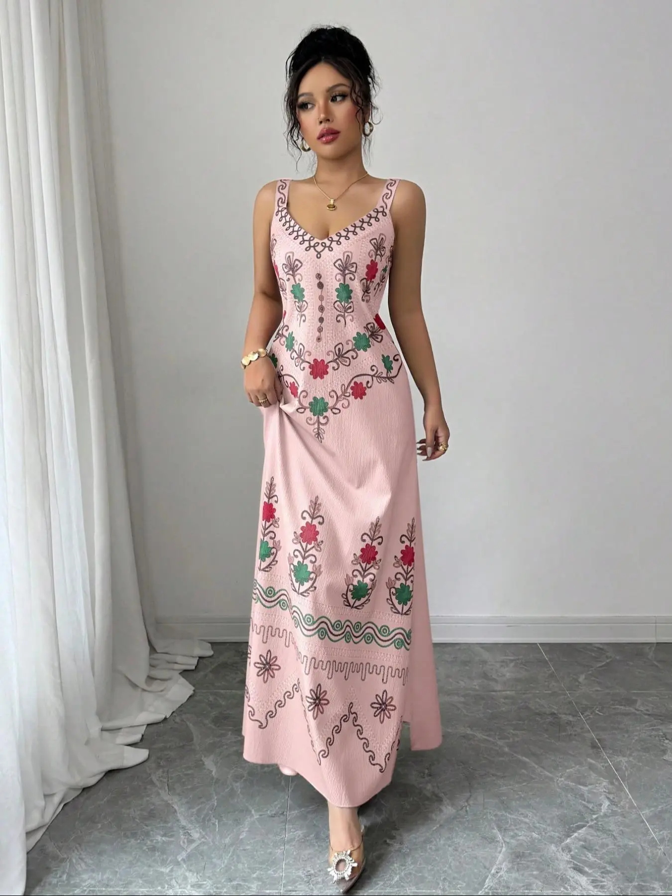 Women's Comfy Chic Ethnic Pattern V Neck Sleeveless Long Dress, Thin Woven Fabric, Fashion Casual Loose-Fit Dress, Womenswear - TikTok Shop Women's Comfy Chic Ethnic Pattern V Neck Sleeveless Long Dress, Thin Woven Fabric, Fashion Casual Loose-Fit Dress, Womenswear - TikTok Shop
