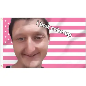 3x5 Ft Decorative DanielLarson Flag Double Stitched with 2 Brass Grommets for Indoor Outdoor, Wall Hanging Tapestry College Dorm Room Decoration (I Just Roke Up) Pink American Modern Stripe Design