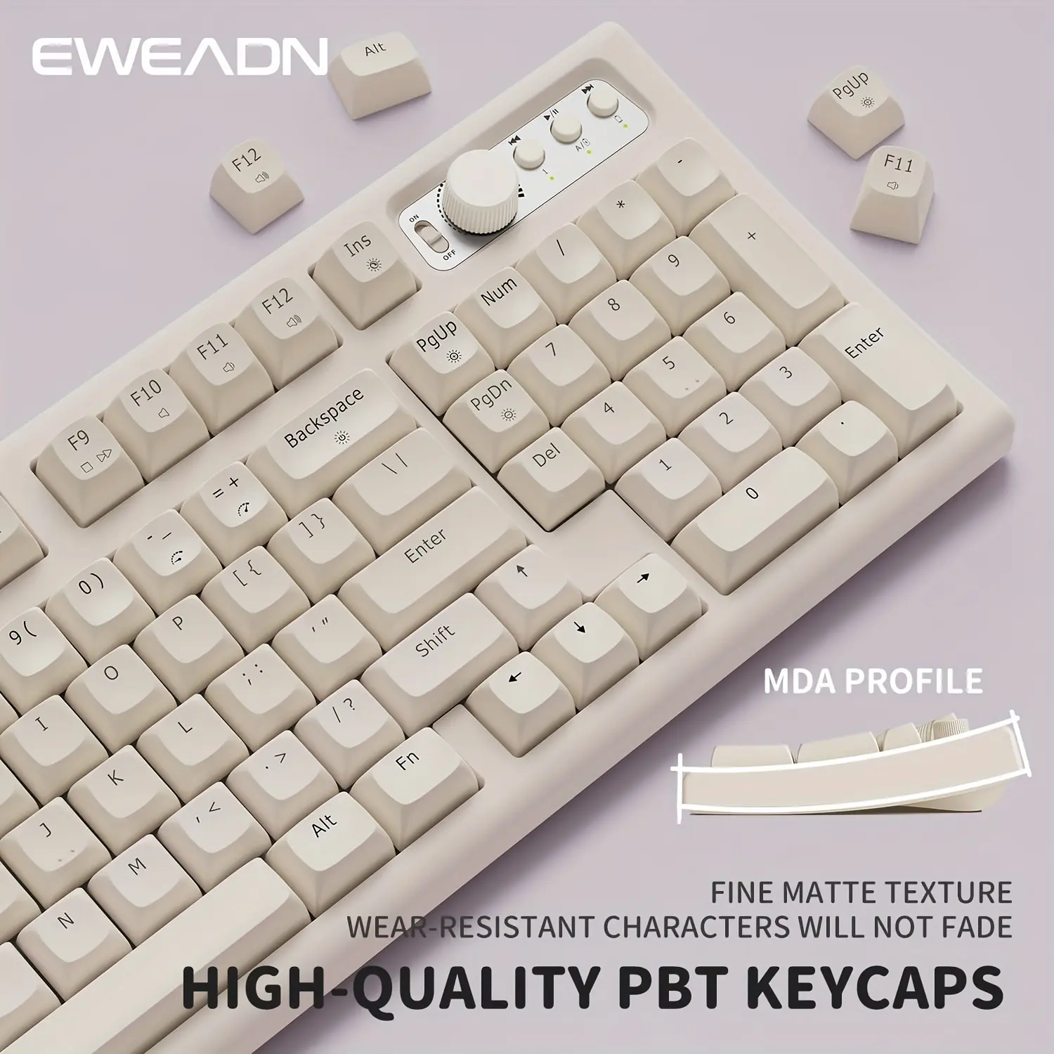 EWEADN V97 USB Rechargeable Wireless Gaming Keyboard, BT/2.4GHz Connectivity, RGB Backlit, Media Knob, Curved Body, Quiet Typing, Compatible with MAC, Win PC for Gamers (Milky White), Usb Rechargeable Keyboard