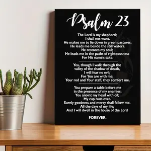 1 Count Wooden Framed Canvas, Psalm 23 Inspirational Wall art, retro black Bible scripture posters, Quote Prints suitable for home, office and kitchen decoration, high-definition and waterproof, Modern Home Decor