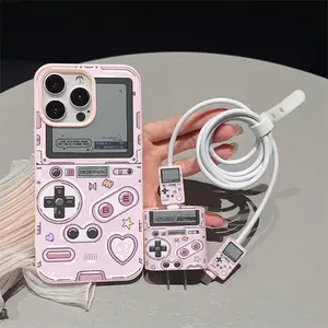 Cute Game Console Phone Case Set, Includes Charger Cover & Cable Protector, Anti-Drop Tpu Shell for iPhone Models, Perfect Gift