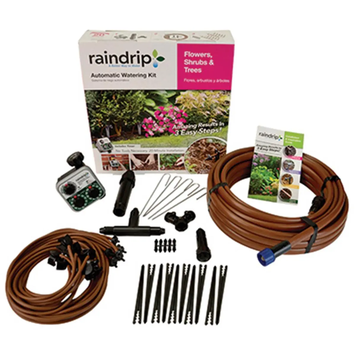Raindrip SDFSTH1P Flower Shrub & Tree Drip Irrigation Kit - Timer Included, Batteries Required, 4.75 lbs, Quick Connection Drip Irrigation Kit for Easy Watering