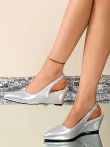 Women's Elegant Fashion Pointed Toe Wedge Sandals, Plain Back Strap Design, Comfortable Height Increase, Versatile Commute & Date Shoes