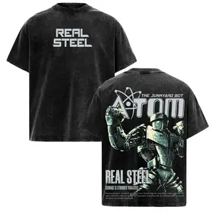Atom – Real Steel Oversize Sci-Fi Graphic Tee, Acid Washed Heavy Cotton Shirt, Vintage Movie Streetwear, Unisex Casual Wear, Movie Merch, Robot Boxing T-Shirt Gift for Movie Fans