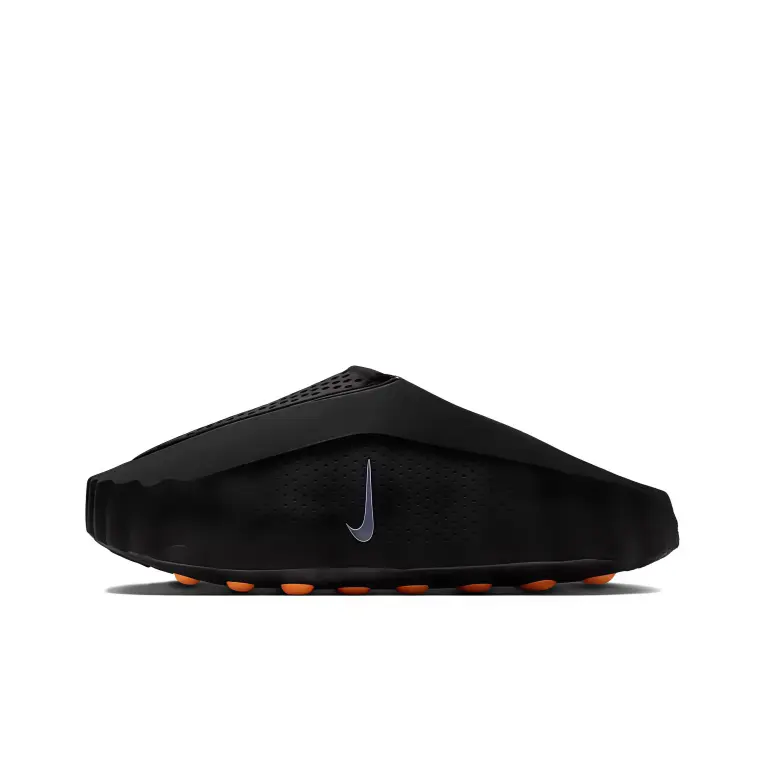 Slide clog sandals black molded rubber upper orange outsole futuristic slip on design perforated breathable surface lightweight comfy streetwear vacation essential unisex casual outdoor footwear