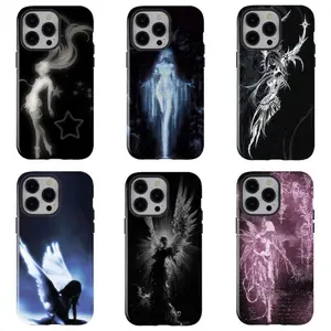 Dark Gothic Angel Phone Case, Black Romantic Shockproof Protective Cover, Mysterious Aesthetic, Niche Design for iPhone 16/15/14/13/12/11/17 ProMax Plus for Samsung phones, suitable for both men and women,  Perfect Gift for  Gifts For Women Men.A gift