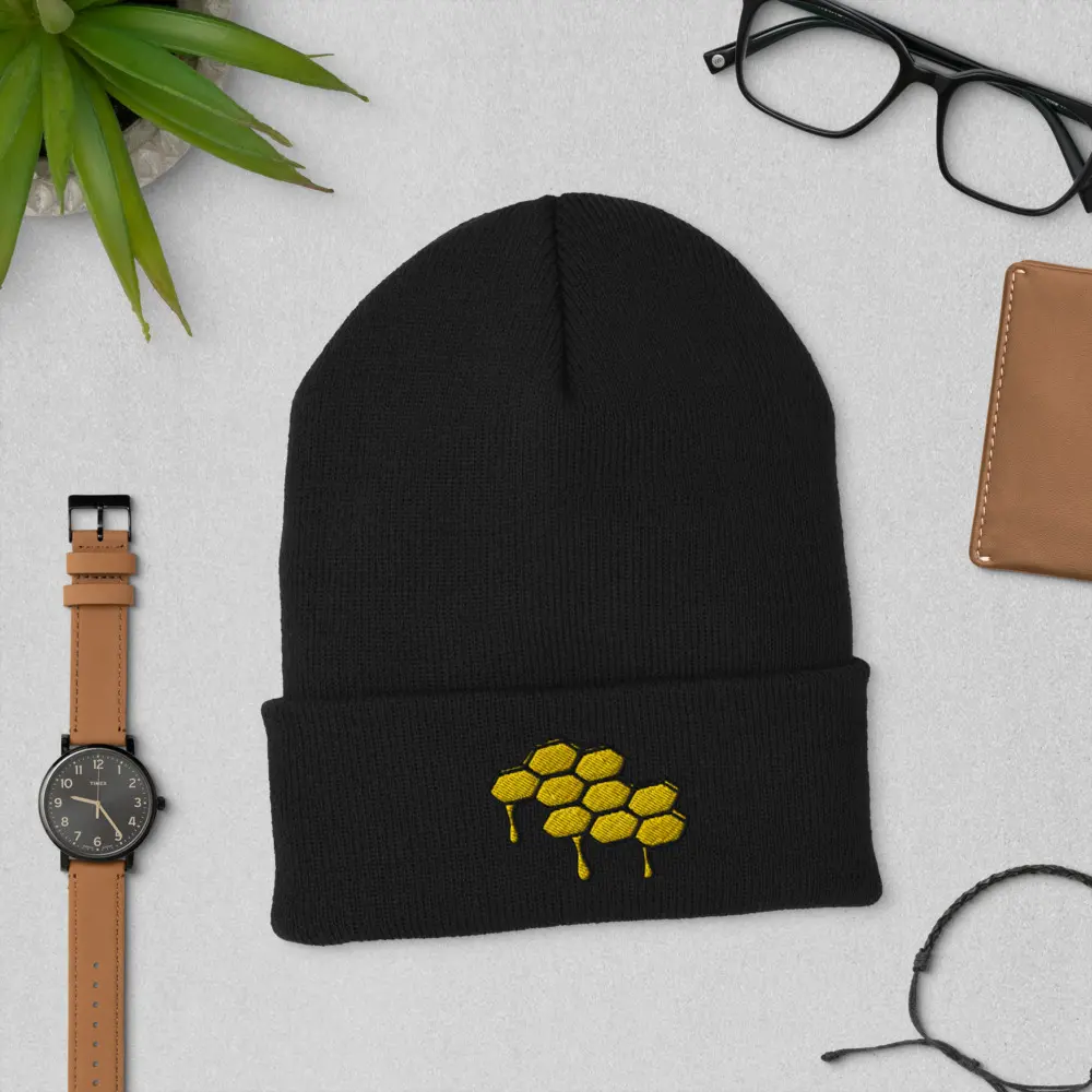 Embroidered Honeycomb Cuffed Beanie