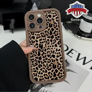 Phone Case for iPhone 15 16 14 Pro Max 13 12 11 XR XS Plus E  Vintage Leopard Pattern Shockproof Silicone TPU Bumper Drop Protection Cover Smartphone Casing