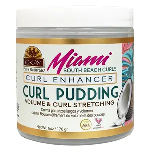 OKAY Miami South Beach Curls Coconut Curl Pudding - Curl Enhancing, Volume Boosting & Stretching Cream for Curly, Coily & Wavy Hair - 6 oz