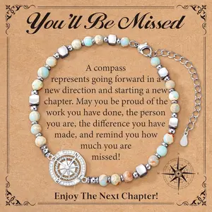 Retirement Gift for Woman - Compass Bracelet for Women Coworker Leaving Farewell Going Away Gifts for Friends Teacher Employee Manager Boss Coworker Christmas Gifts