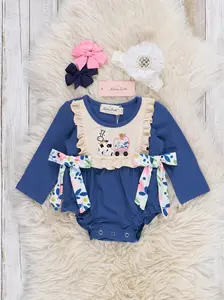 Farm Friends Pumpkin Ride Embroidered Ruffle Bubble Romper