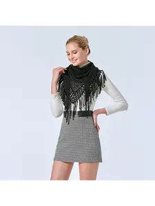 Spring 2026 New Women's Autumn Winter Knitted Crochet Fringe Shawl Travel Cheongsam Stole Outerwear Top Scarf Two-in-One