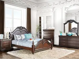 CM7260 4 pc Charlton home selborne mandura luxurious english style cherry finish wood queen bedroom set with ornamental headboard and footboard