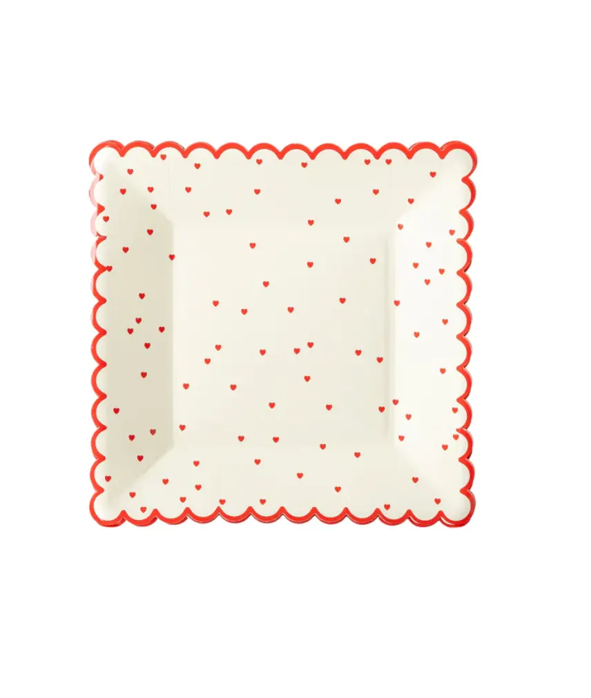Red Scattered Heart Scalloped Paper Plates - 8" (8-Pack)