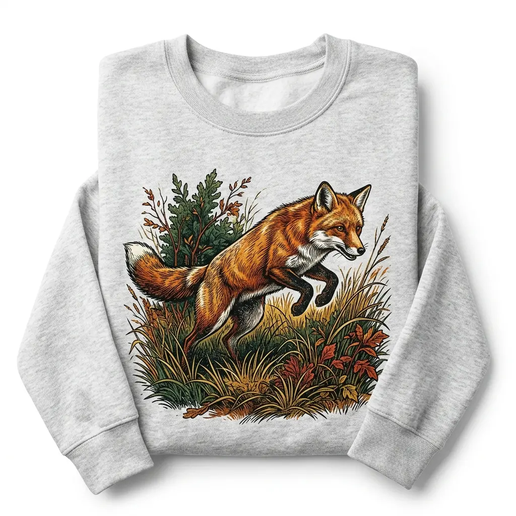 Unisex Fox Hunting Graphic Pullover Sweatshirt, Women's Cotton Vintage