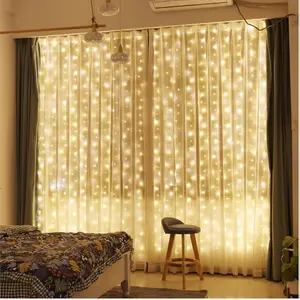 [New deal] - 300 LED Curtain Fairy Lights with Remote, 8 Modes 9.8 × 9.8 Ft Curtain String Light USB Plug in, Twinkle Silver Wire Lights for Bedroom Window Chrismas Wedding Party, Warm White