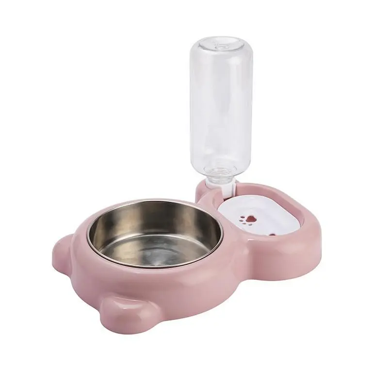 Pink Dog Cat Bowls - Pets Water and Food Bowl Set, Water and Food Bowl Set with Automatic Waterer Bottle for Small Size Dogs Cats - Home Improvement.