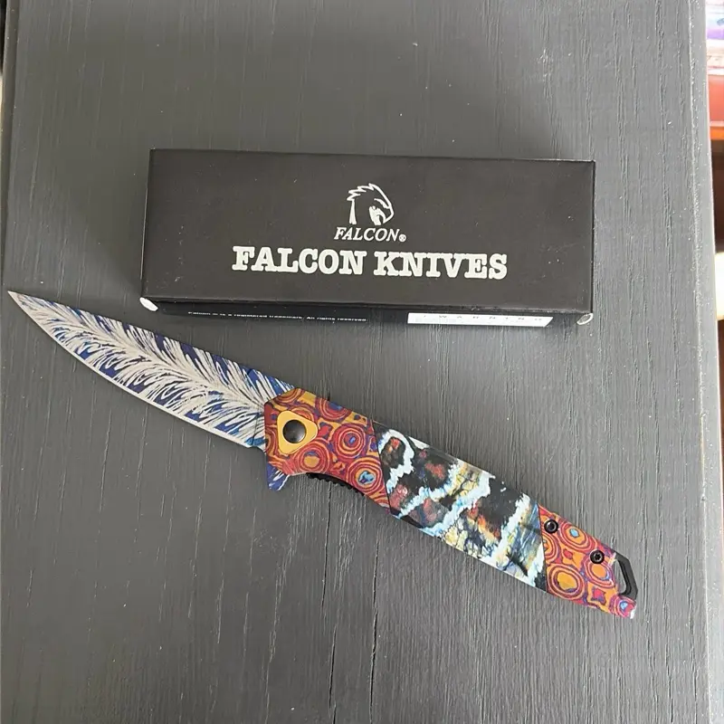 EDC Pocket Knife with Blue-Red Pattern
