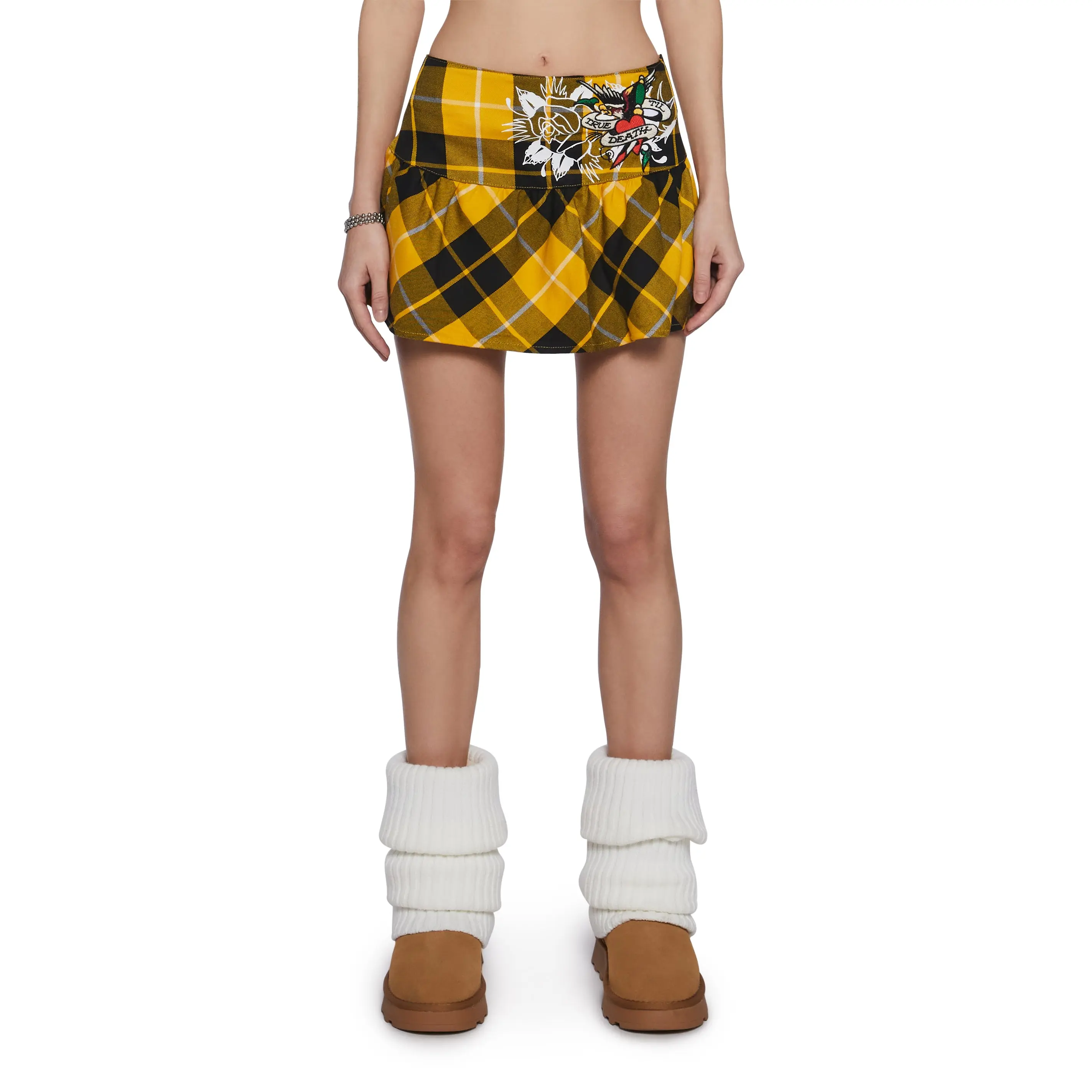 True Eagle Plaid Flare Miniskirt