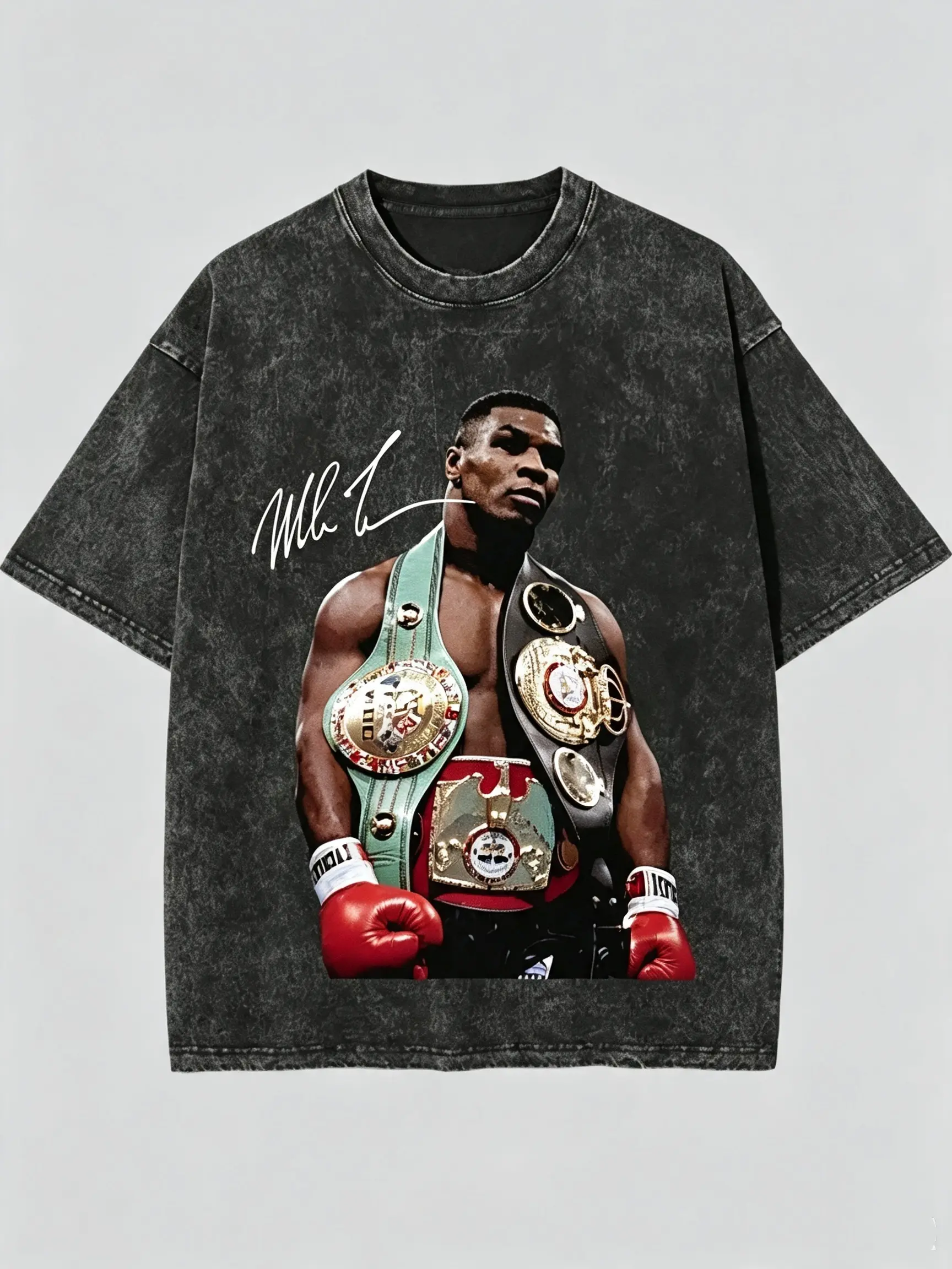 Mike Tyson Vintage Graphic T-Shirt - 90s Boxing Sport Legend, Unisex Oversize Batik Cotton Tops, Men's Graphic Tees, Short-Sleeve Round Neck, Washed Super Soft Pre-Shrunk Streetwear, Back to School