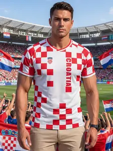 2026 Croatia Style Football Jersey T-Shirt, Quick-Dry Breathable Moisture-Wicking, Slim-Fit Sporty Design, European Soccer Fan Gear