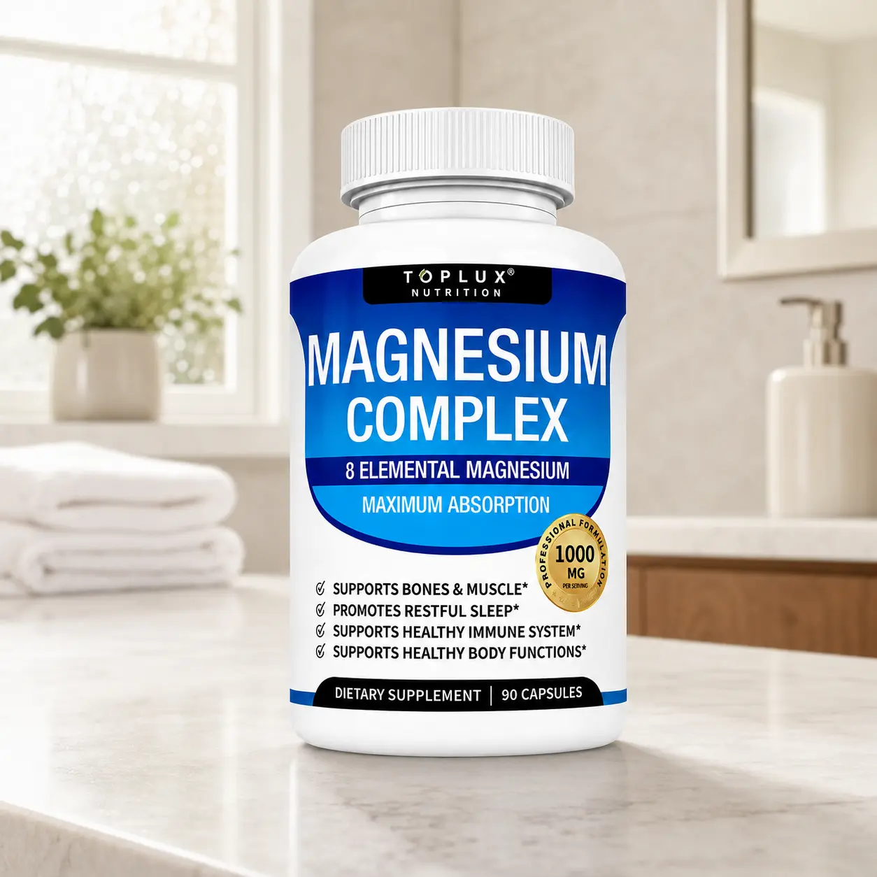 Toplux Advanced Magnesium Blend Supplement 90 Capsules High Quality Mineral Nutrition Formula for Daily Wellness Routine