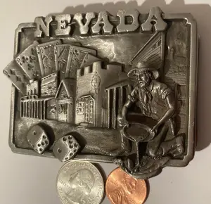 Vintage 1982 Metal Belt Buckle, Nevada, Heavy Duty, Quality, Clothing Accessory, Fashion, Collectible, Shelf Display