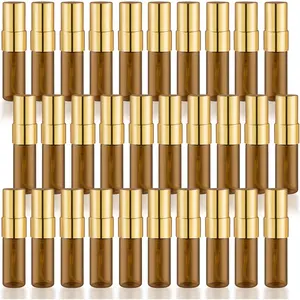 30 Pcs Golden Vials Mini Spray Bottle Amber Fine Mist Perfume Empty Sample Containers with Lids for Travel Oils - 3ml/0.1oz