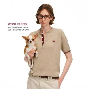 PCLP Embroidered Neckline Knitted Short-Sleeve Summer Casual Loose Couple Trendy Fashion T-Shirt for Men and Women  oversized tshirt women graphic tee vintage clothing  trendy t-shirts  Top Crewneck